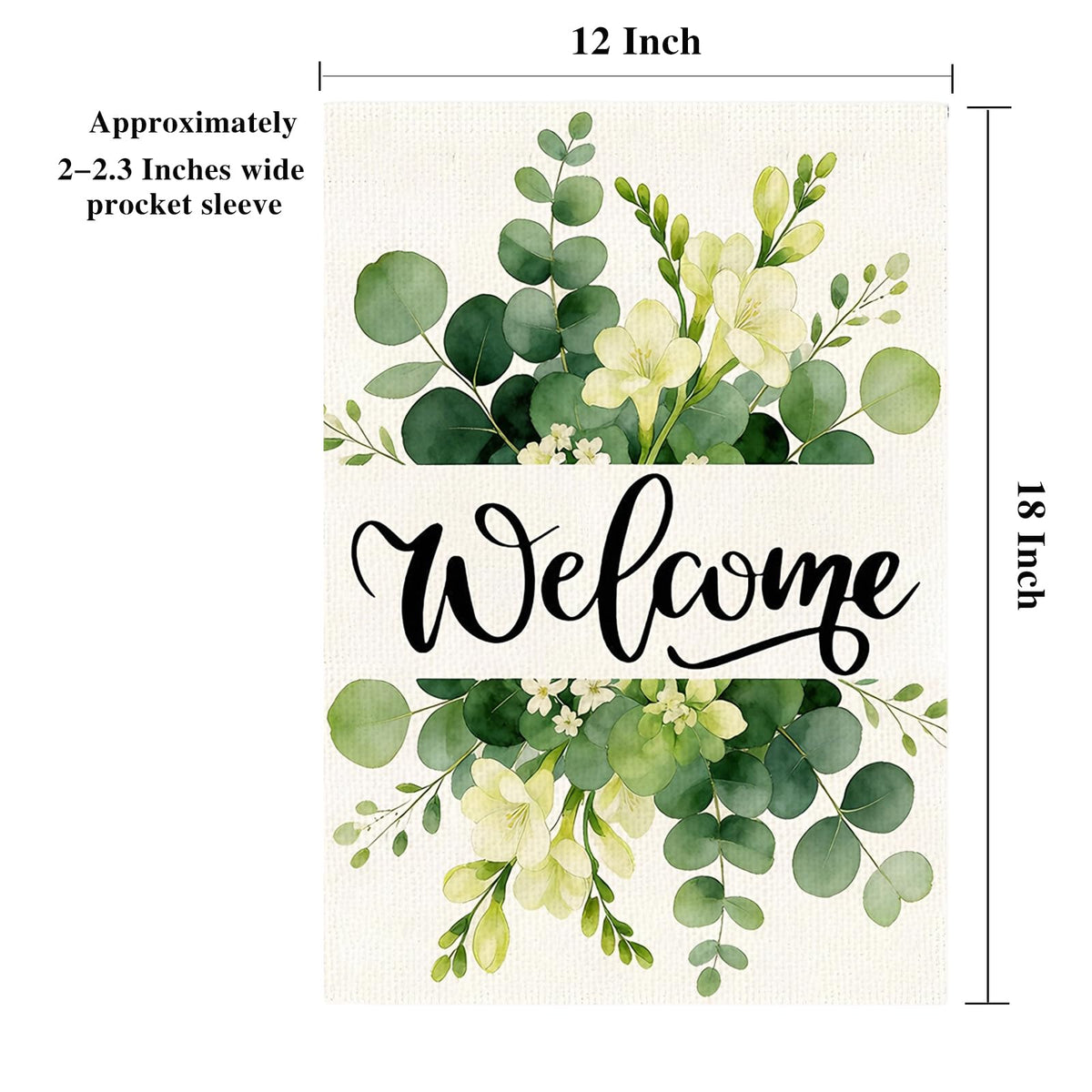 TZIFQO Green eucalyptus leaves garden flag enhances outdoor welcome near the front door.