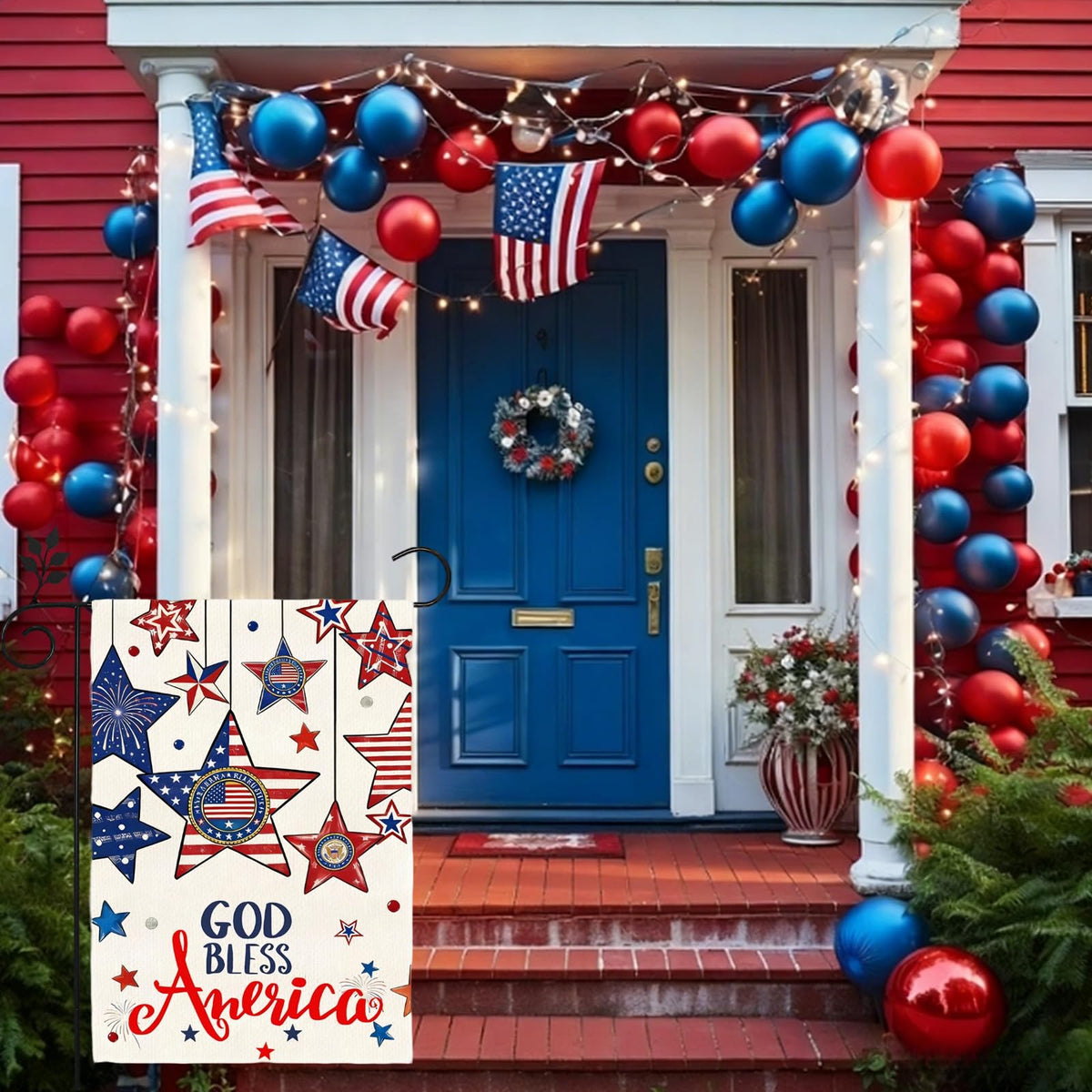 TZIFQO Patriotic star garden flag, bold design enhances porch or yard ambiance.