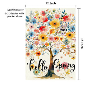 TZIFQO Spring flower and tree design flag, double-sided visibility for outdoor use.