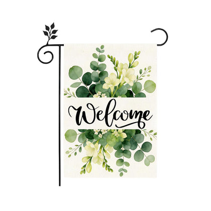 TZIFQO Spring flag with floral welcome leaves brightens your porch.