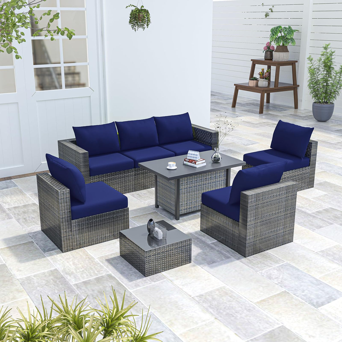 U'Artlines blue slipcover on outdoor sofa for a quick decor refresh