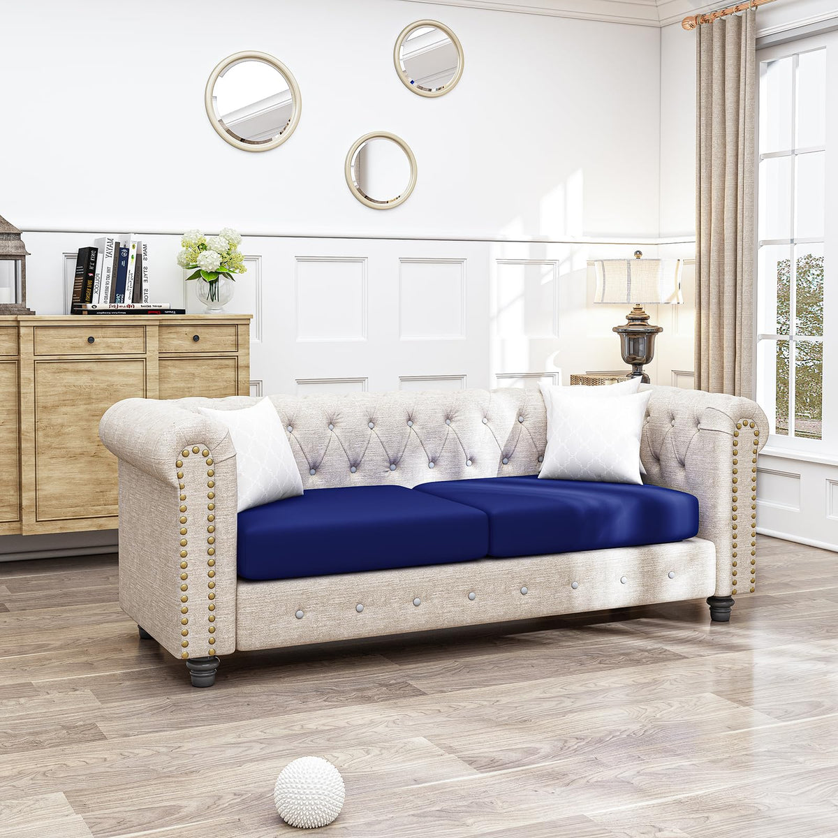 U'Artlines stain-resistant blue cushion cover keeps furniture looking new