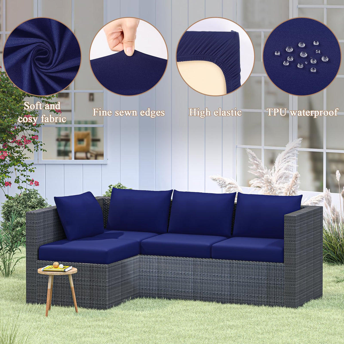 U'Artlines blue cushion cover fits 20-27 inch cushions on balcony chairs