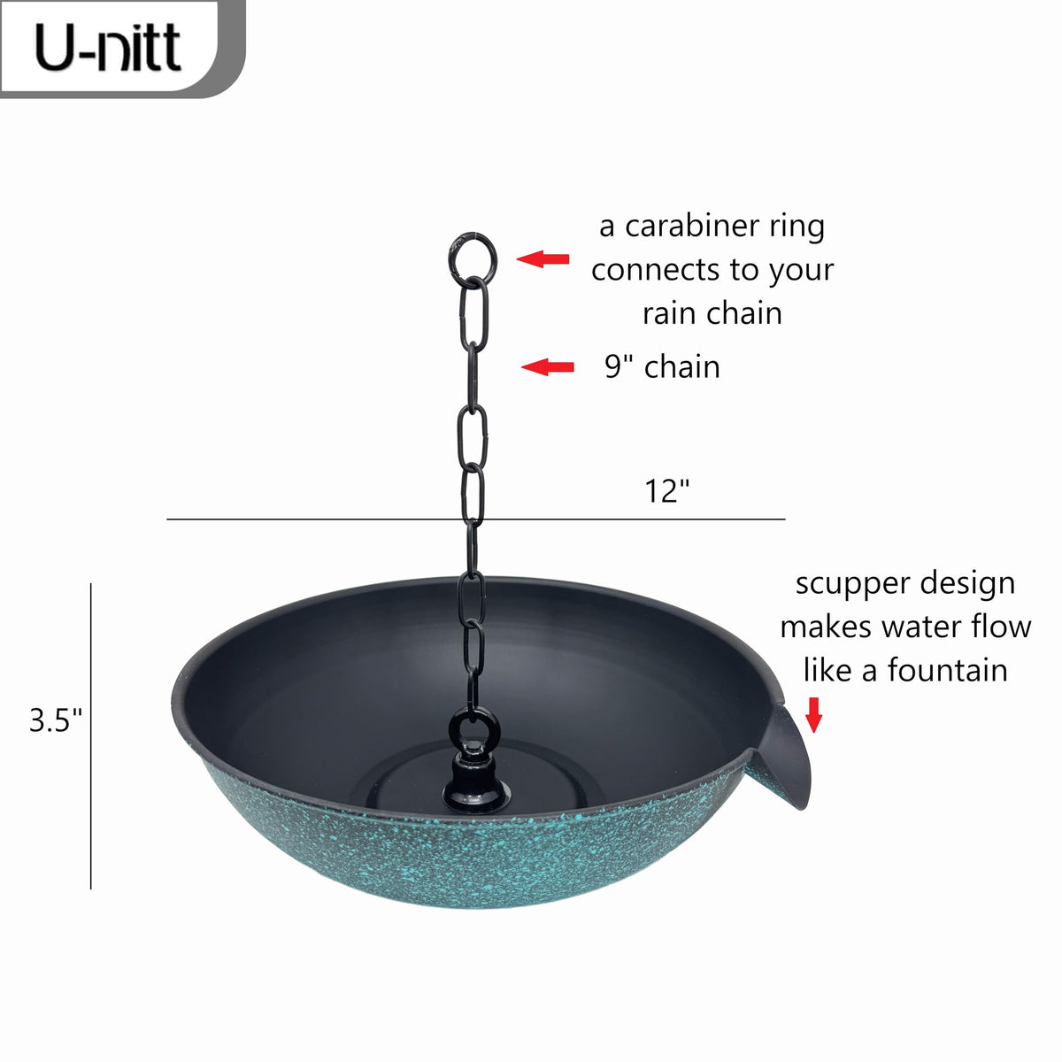U-nitt anchoring basin secures rainchain for stable outdoor setup