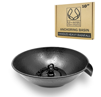 U-nitt balance basin pour enables a graceful rain spill for a decorative fountain.