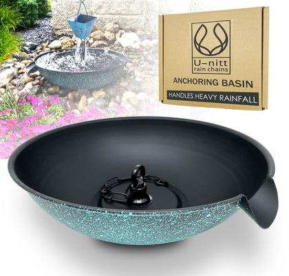 U-nitt spill bowl downspout for rainwater collection with decorative spillover