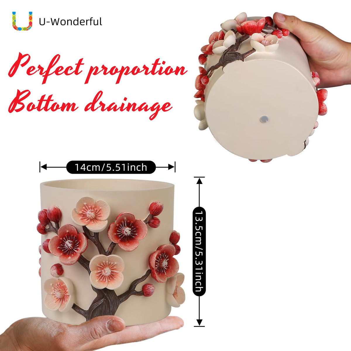U WONDERFUL Drainage hole with removable plug for easy watering
