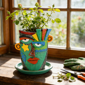 U WONDERFUL premium resin head planter highlights durability for indoor or outdoor use.