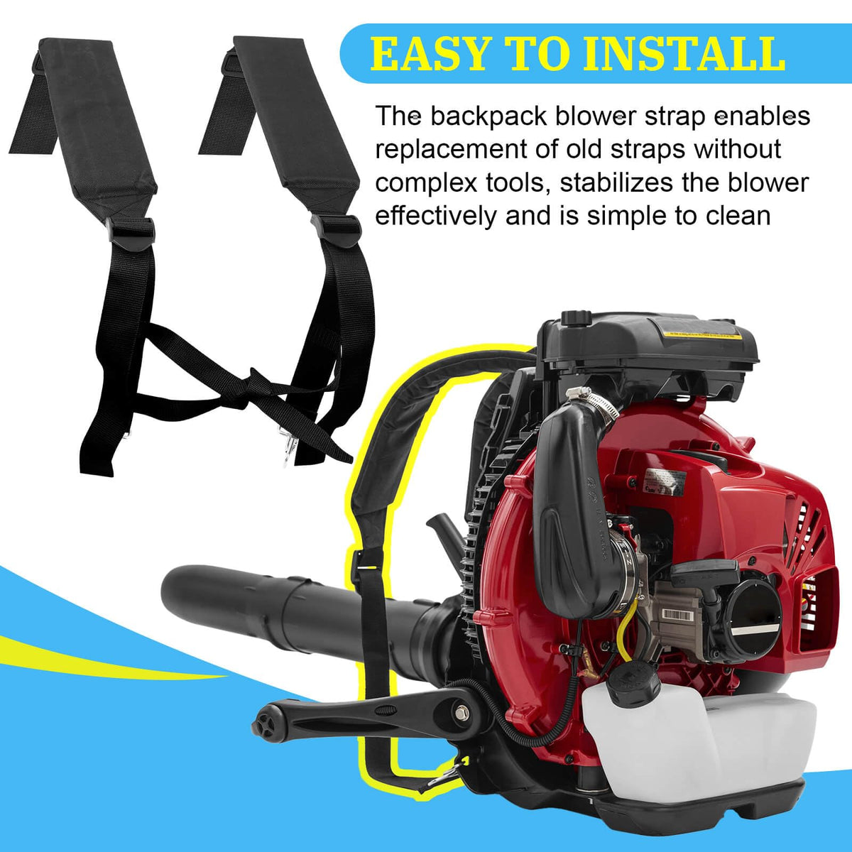 Versatile straps support other equipment like snow blowers or toolboxes