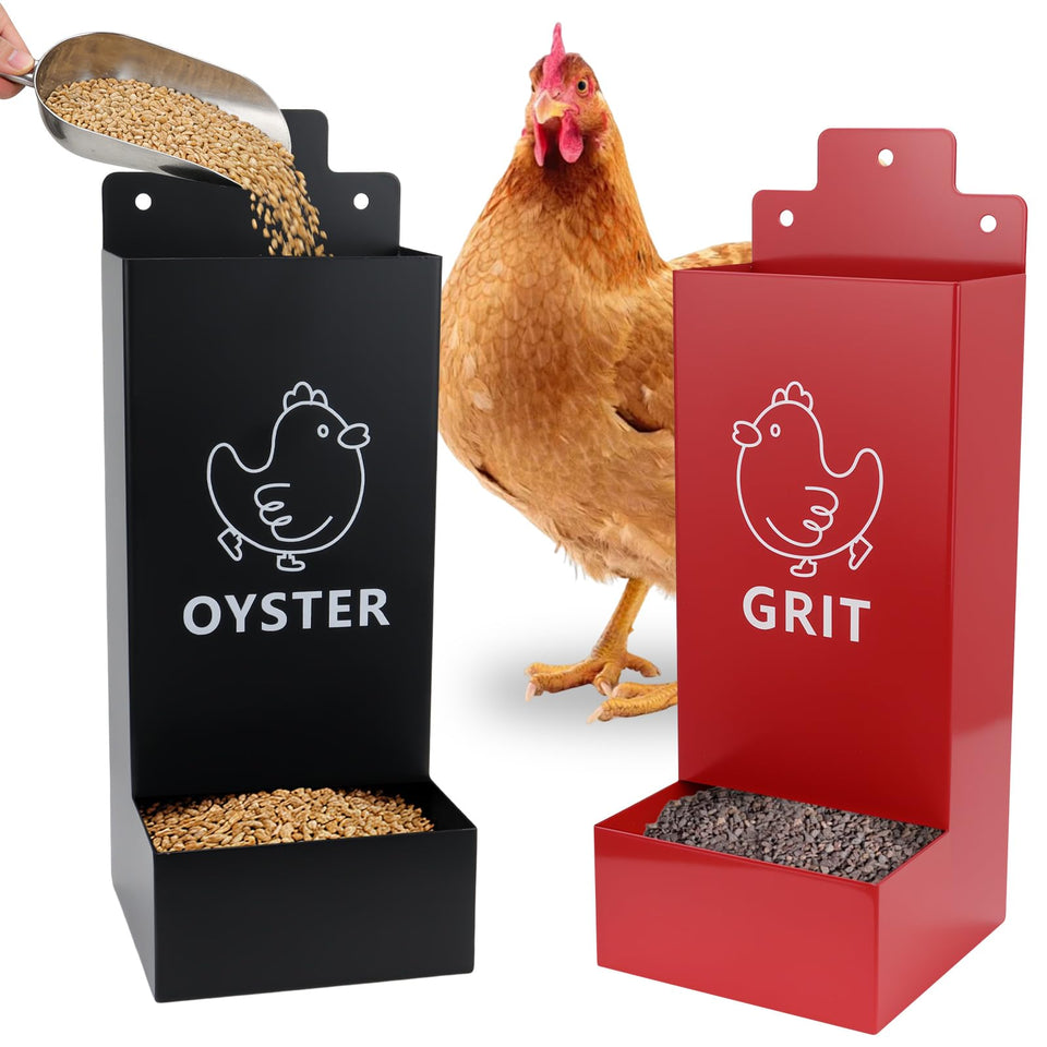 UAYNFY 2-pack chicken oyster shell feeder wall mount showcases easy installation and reduced waste.