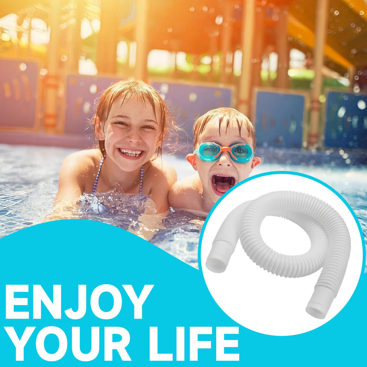 UBANTE above-ground pool setup with pool hose and clamps ready for use