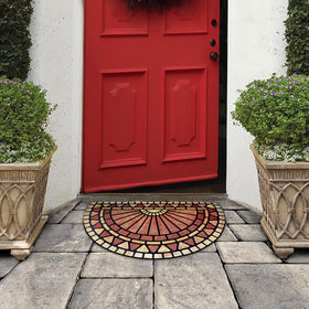 ubdyo Dirt-trapping outdoor mat outdoors with decorative stripes captures moisture.