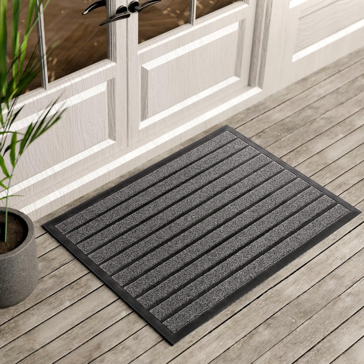 UBDYO extra durable door mat featuring grass and rubber strips for dirt trapping at outdoor entrance