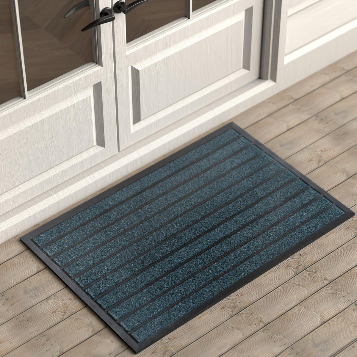 UBDYO outdoor door mat with dirt-trapping grass and rubber strips for clean entryways.