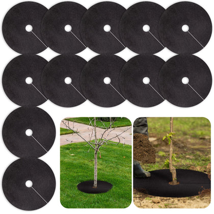 UCandy non-woven mulch ring around a young tree for moisture retention and weed suppression.