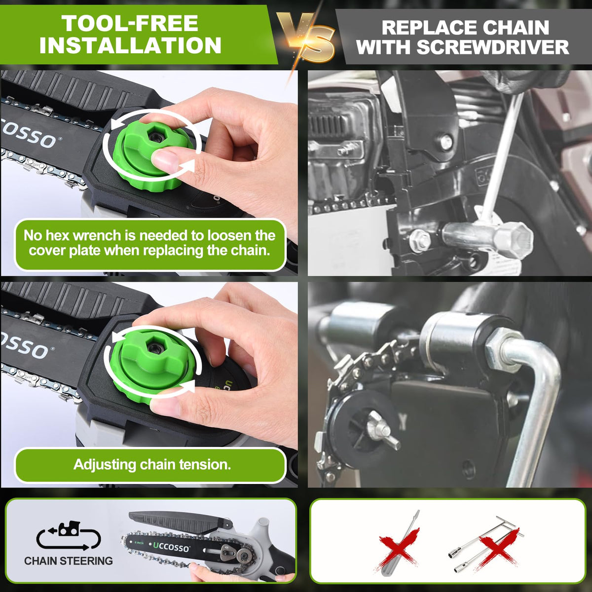 UCCOSSO dual batteries enable longer use between recharges.