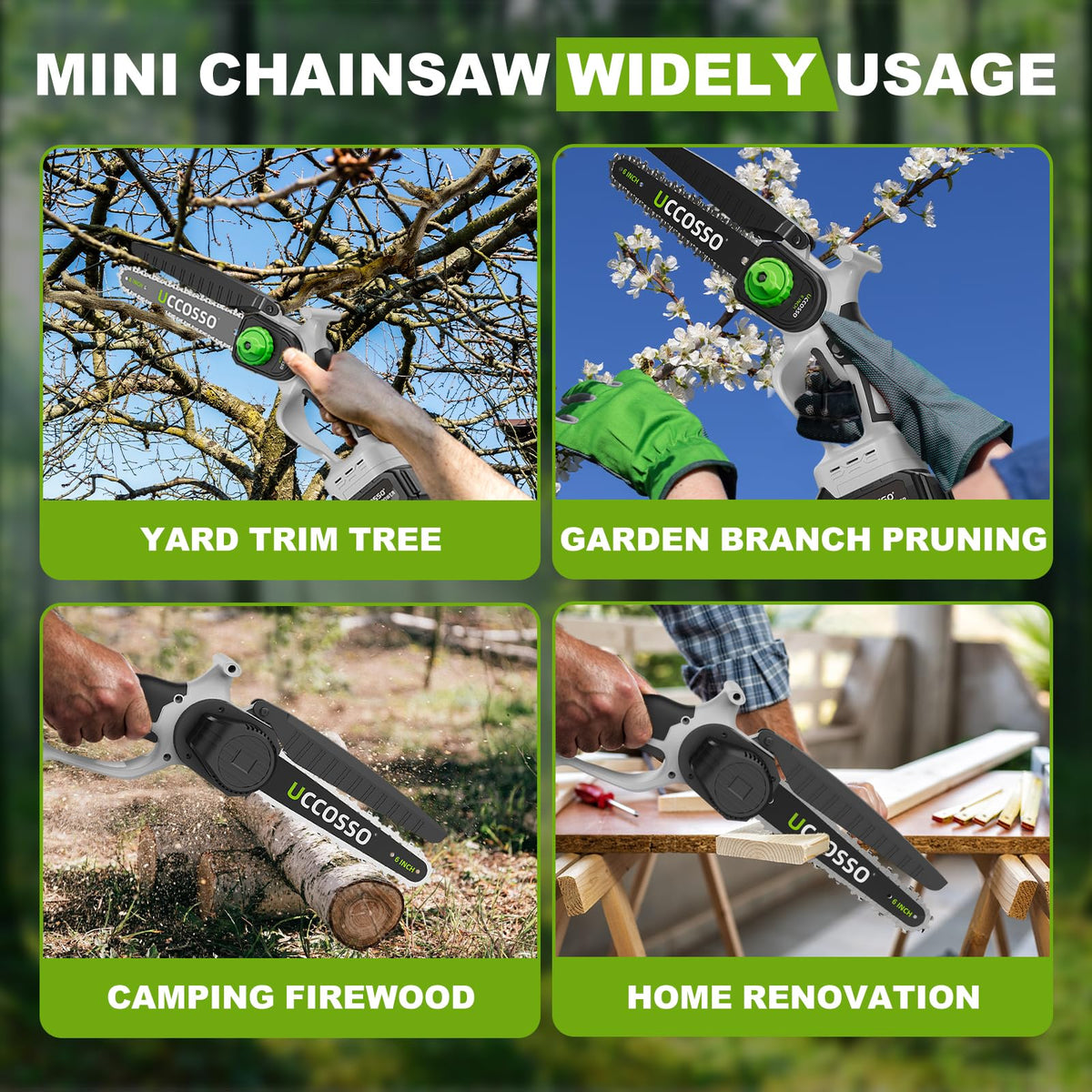 UCCOSSO chainsaw kit includes accessories for quick setup.