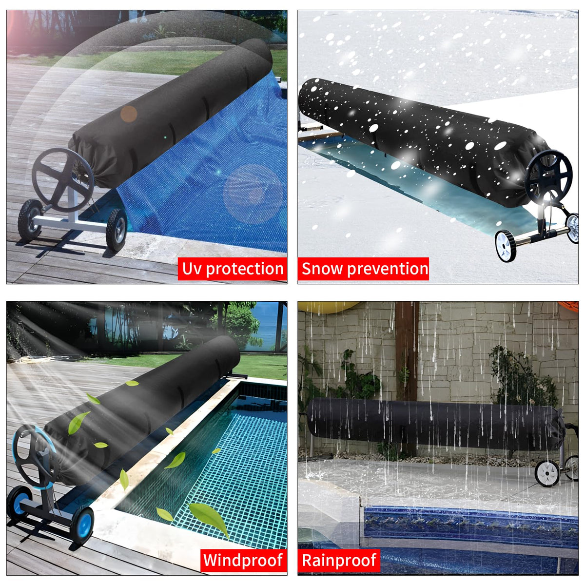 UCEDER pool solar reel cover all-weather durability preserves blanket condition.