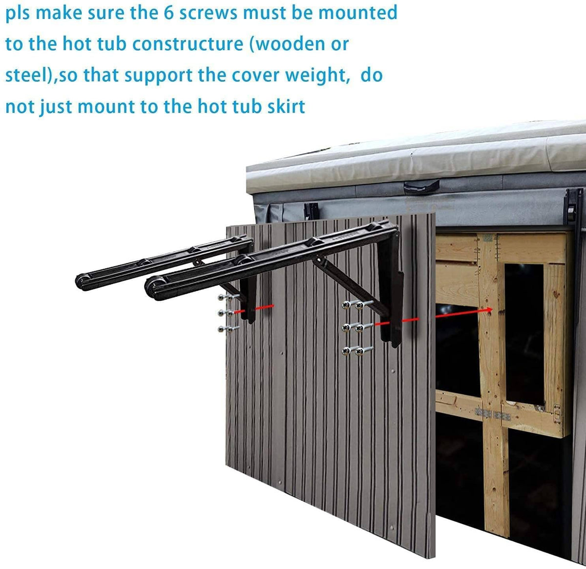 UCEDER spa lid lifter bracket installation demonstrating secure mounting to tub structure.