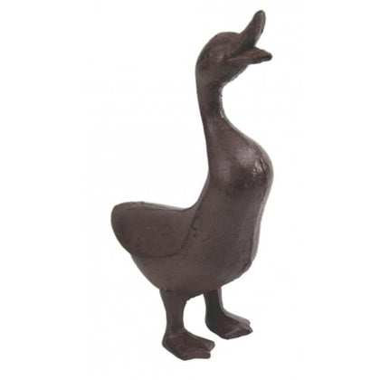 UD full-bodied cast iron duck garden figure in rust brown finish for outdoor display