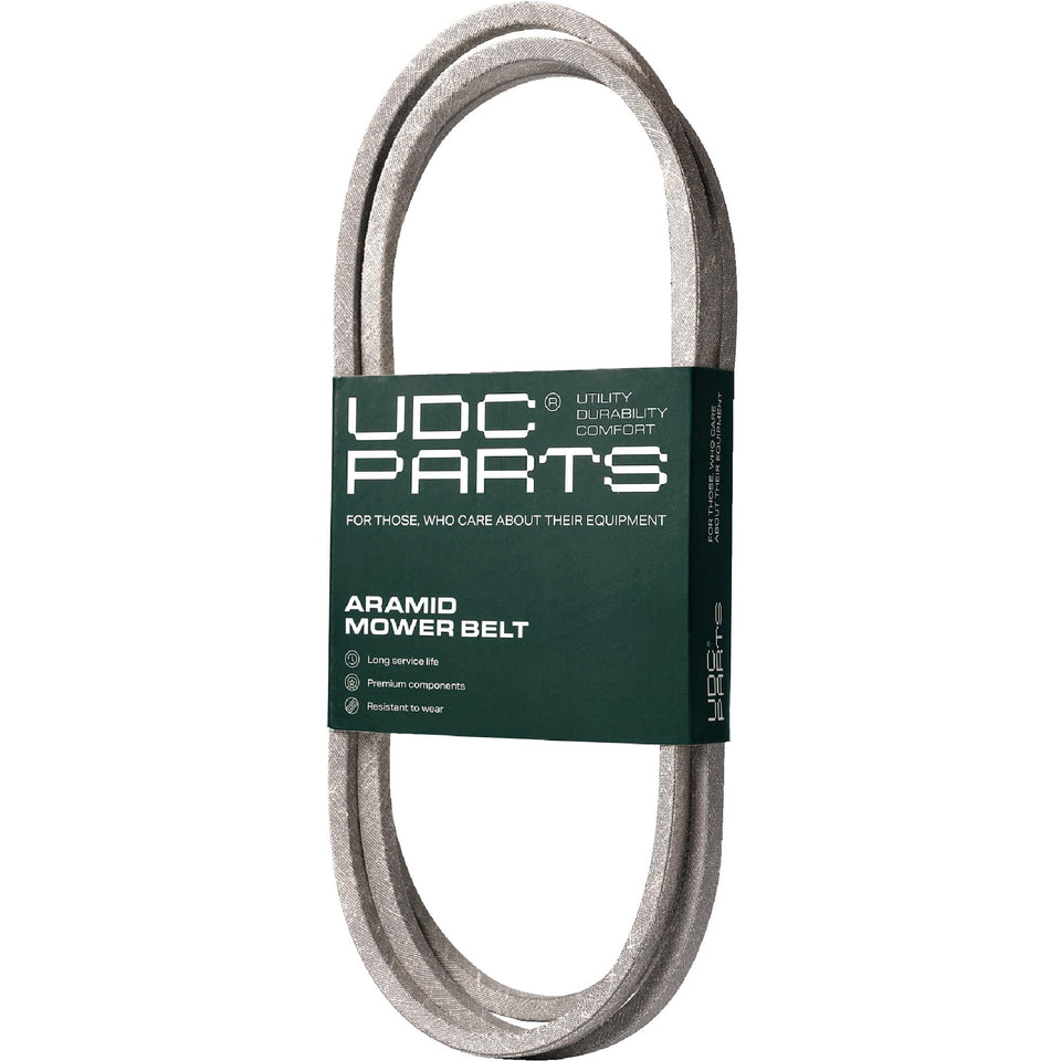 UDC Mower Belts 137153 drive belt close-up showing aramid core for strength