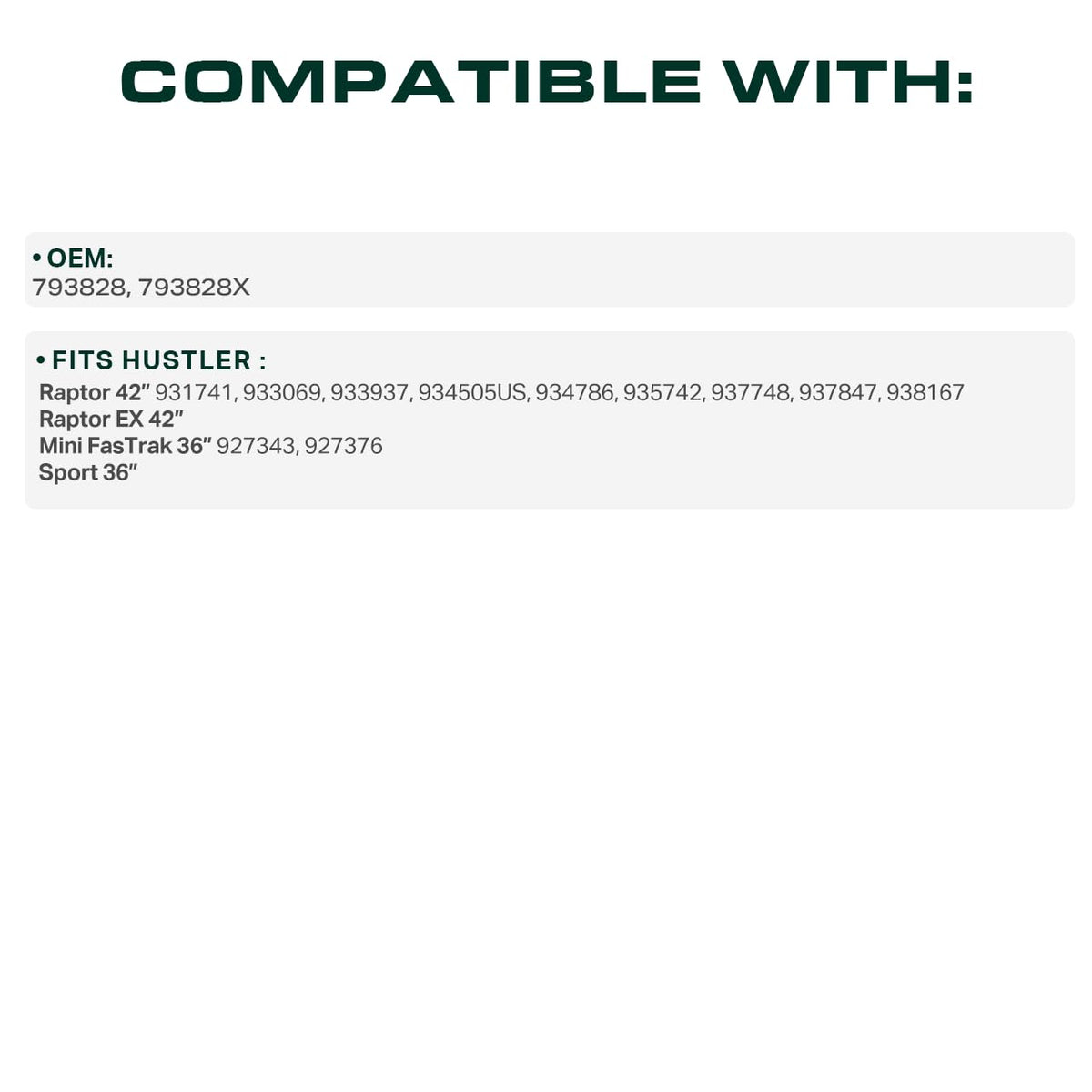 UDC Mower Belts 793828 for Sport 36-inch deck—strong, wear-resistant drive.