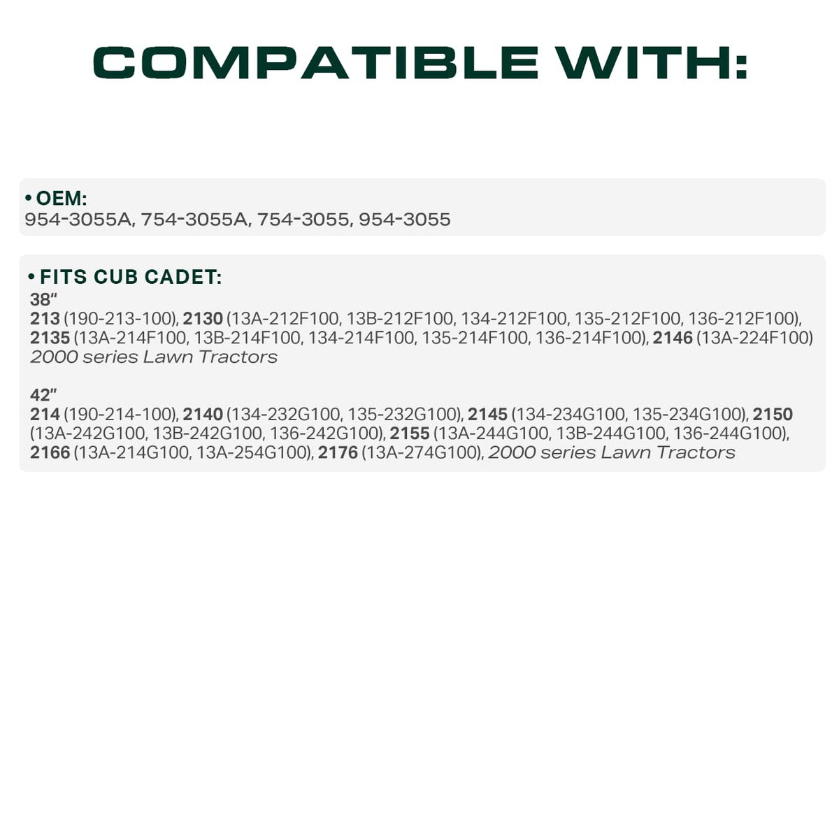 Packaging label highlights OEM compatibility across Cub Cadet and MTD models.