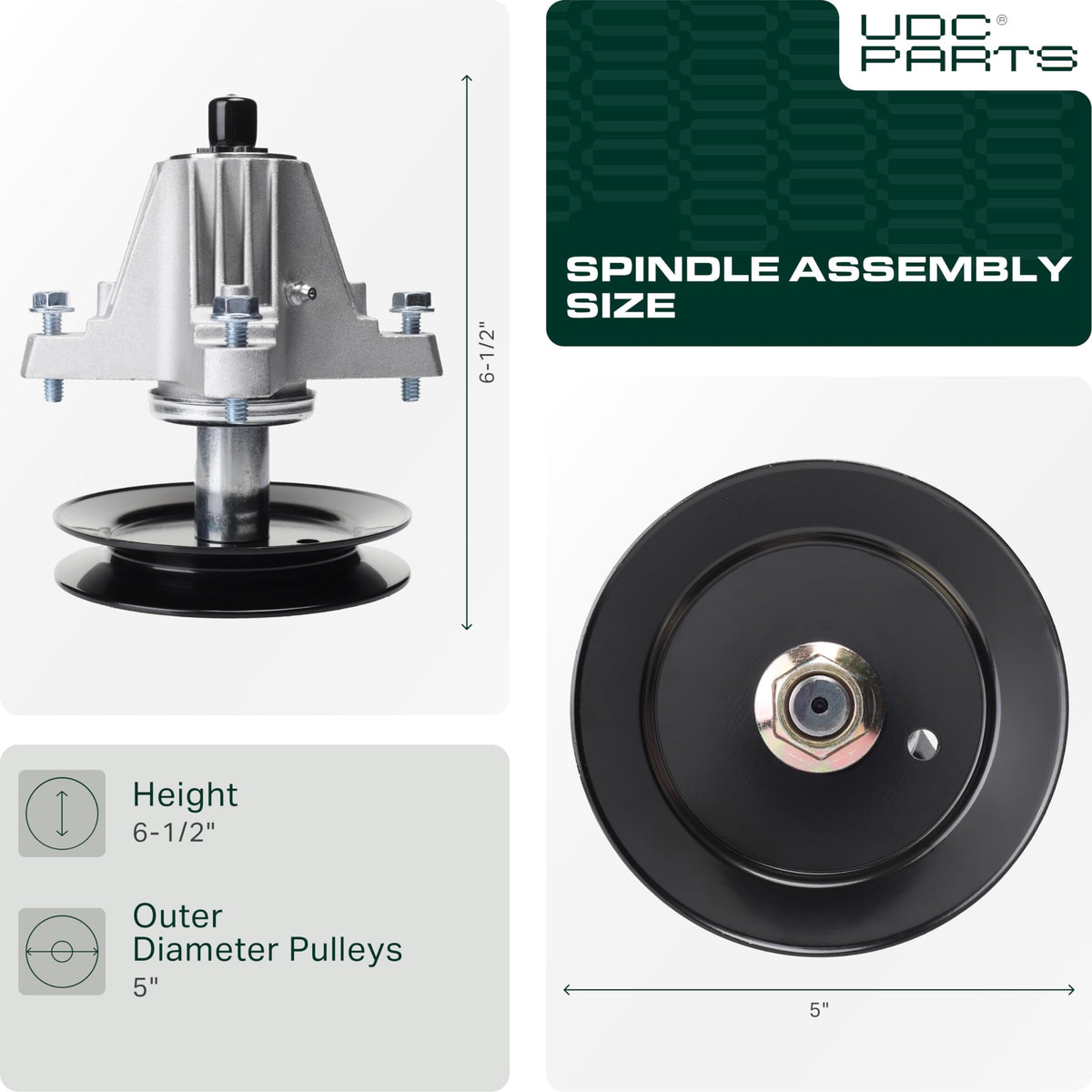 UDC Parts 618-06980 spindle assembly side view highlighting durable construction