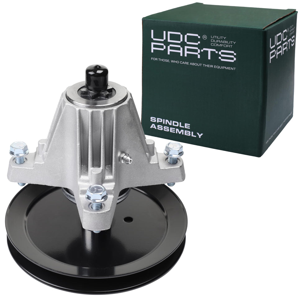 UDC Parts 918-06977A spindle for 46 inch deck showing overall assembly and fit
