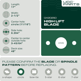 UDC Parts GX20250 blade side profile shows high-lift design for better lift
