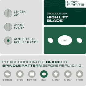 UDC Parts high-lift blade side view showing balanced design for smoother mowing