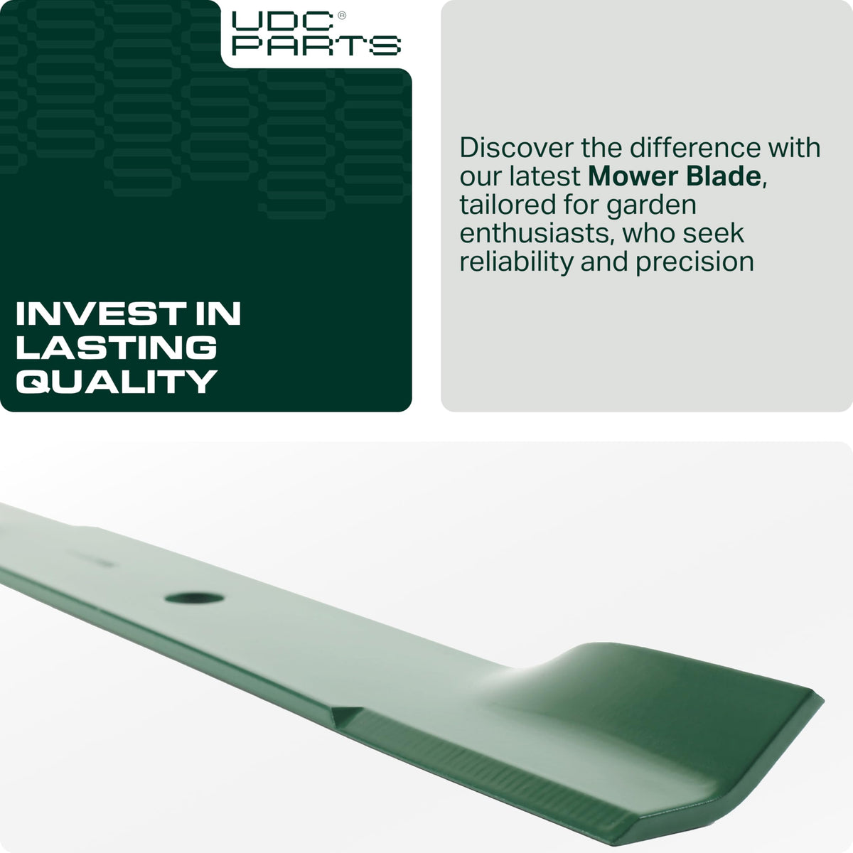 UDC Parts Hustler 60-inch side-discharge blade profile for efficient debris flow