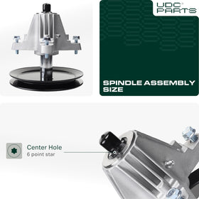 UDC Parts spindle compatibility chart shows model fit for MTD and Troy-Bilt