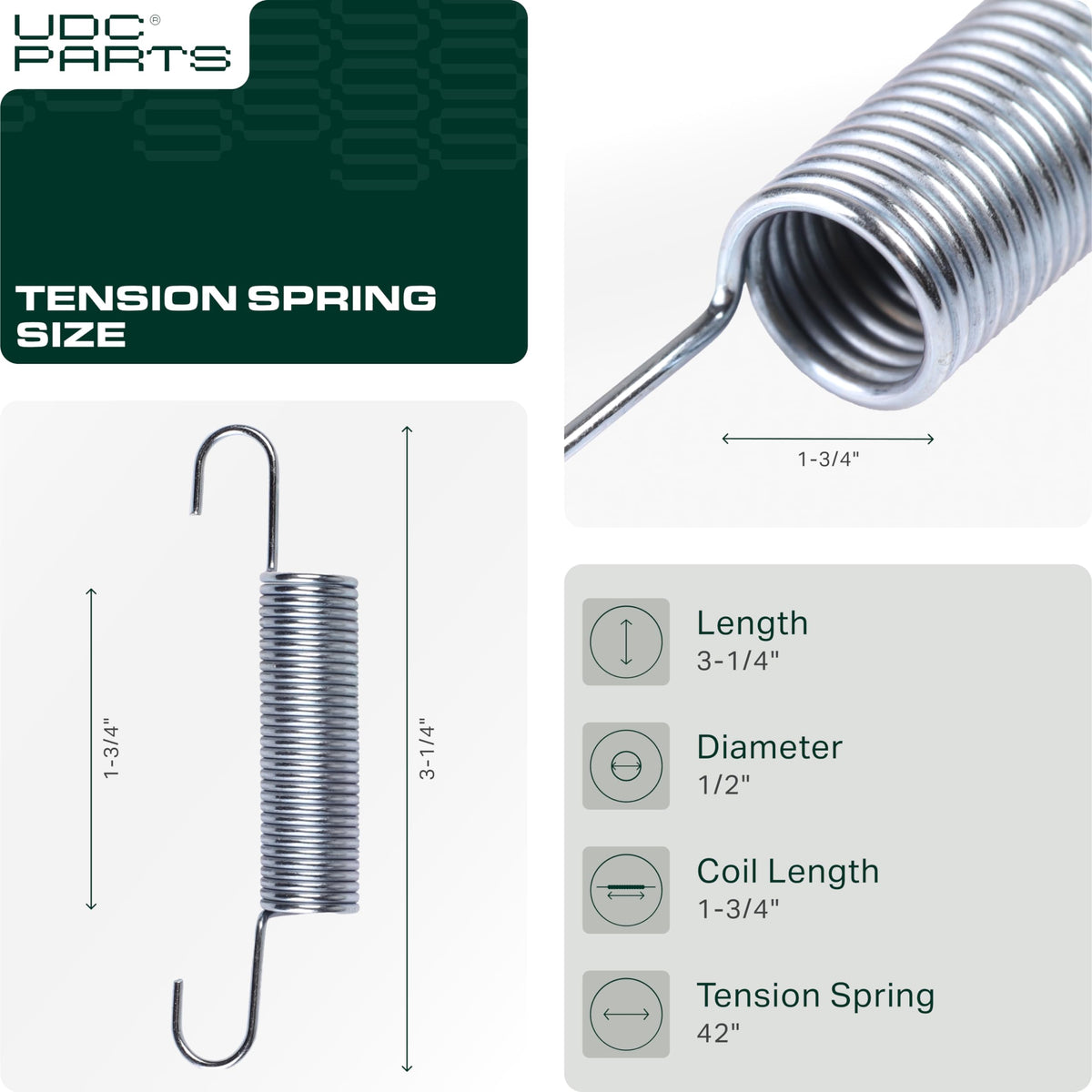 UDC Parts tension spring coil detail demonstrates reliable replacement for Husqvarna parts.