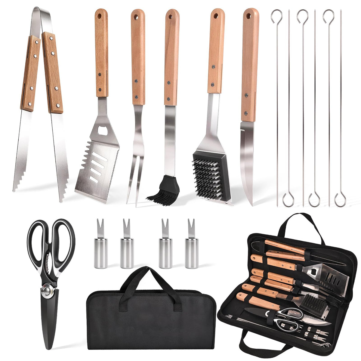 Udihch 18-piece grill set ready for outdoor cooking with comprehensive tool options.