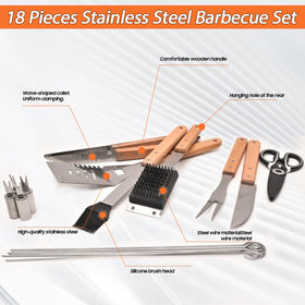 Udihch heavy-duty stainless steel tools with wooden handles for safe high-heat grilling.