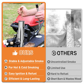 Ueiticsk dual-tube filter design reduces moisture and tar during burn.
