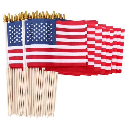 Uelfbaby 100-pack 5x8 inch US flags on sticks for festive parades and displays