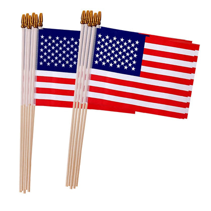 Uelfbaby 12-pack flags on wood staffs ready for parades and outdoor displays.