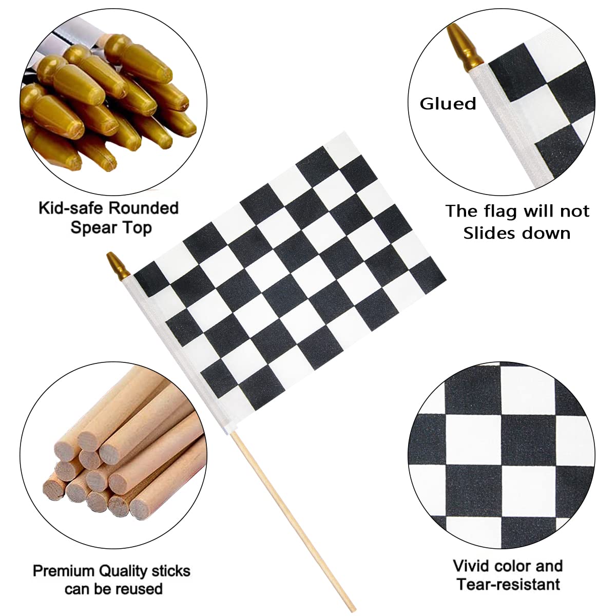 Uelfbaby 8x12 inch flags on 17.3 inch wooden sticks, durable party decor.