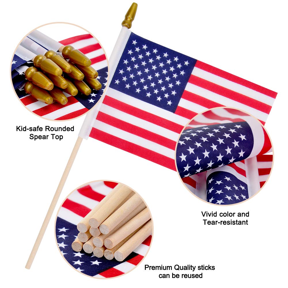 Uelfbaby small American flags, 5x8 inches, ideal for desks or cups.