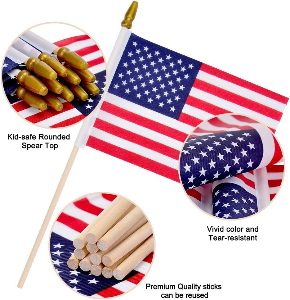 Uelfbaby handheld US flag on a stick suitable for ceremony and garden decor