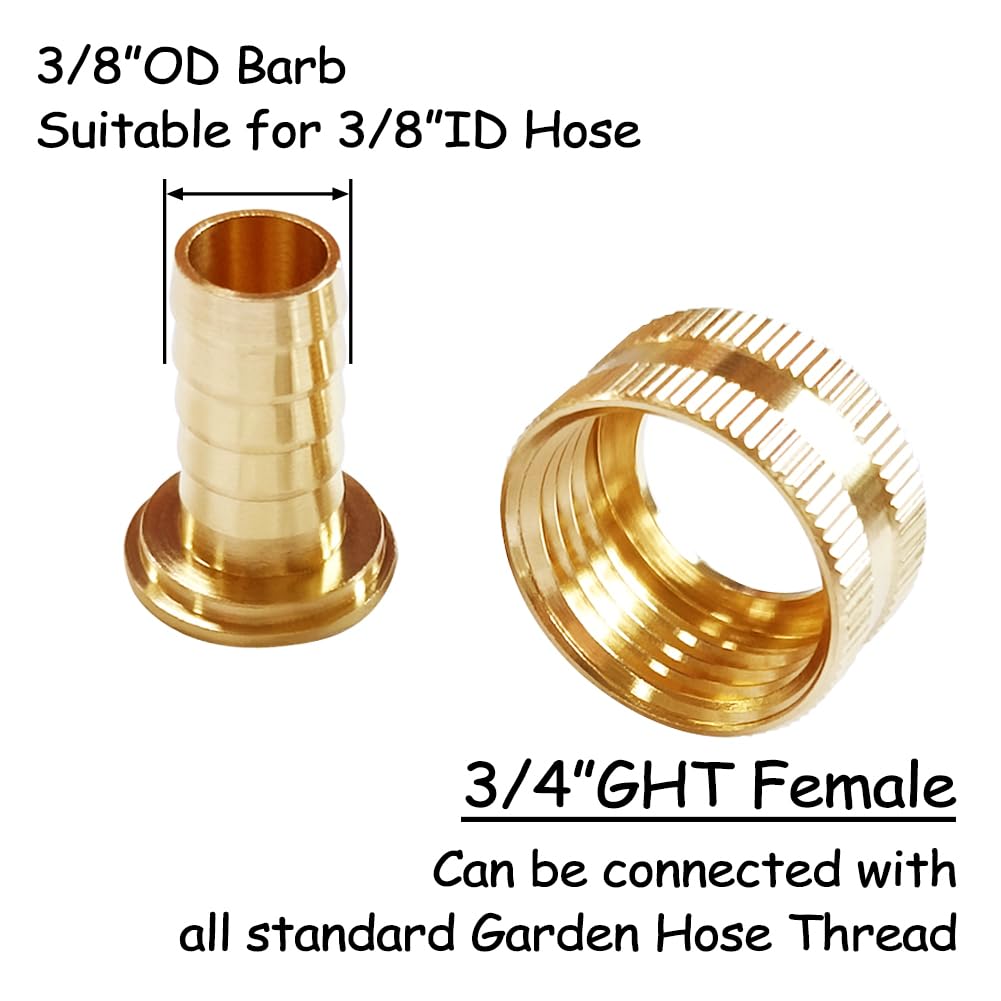 Uenede 3/4 GHT female to 3/8 barb adapter with knurling grip