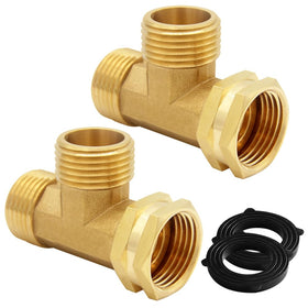 Uenede brass 3/4 inch GHT swivel tee closeup showing durable threaded joints.