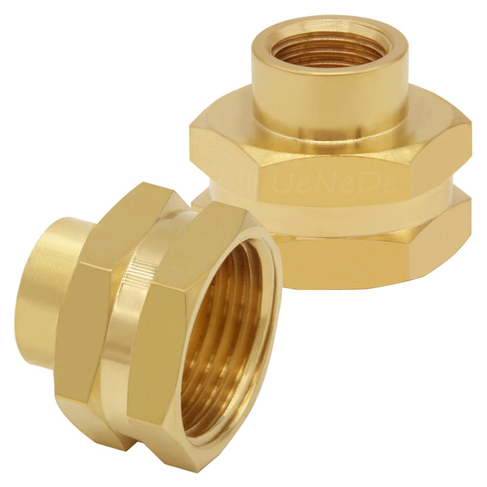 Uenede brass garden hose adapter showing a 3/4 GHT to 3/8 NPT connector for reliable fittings.