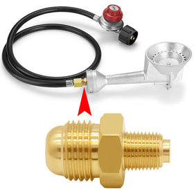 Uenede propane burner connector with 3/8 flare to 1/8 NPT male end.