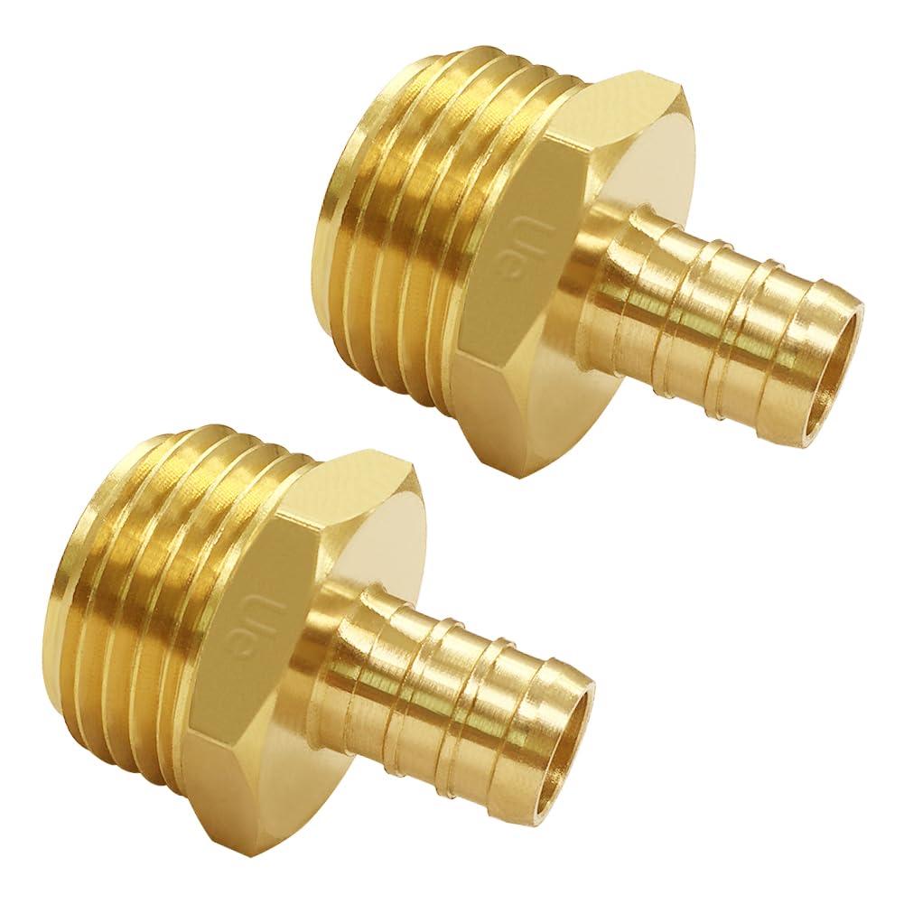 Uenede solid brass PEX barb to 3/4 GHT connector closeup, durable and corrosion-resistant.
