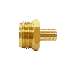 Uenede solid brass PEX barb to 3/4 GHT connector sideview, reliable fit for quick hose repairs.
