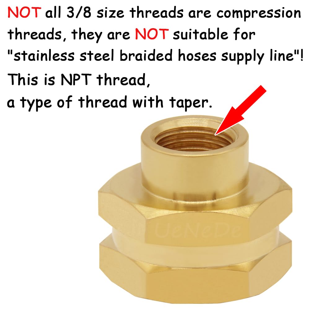 Close-up of Uenede solid brass threaded fittings emphasizing precision threads.