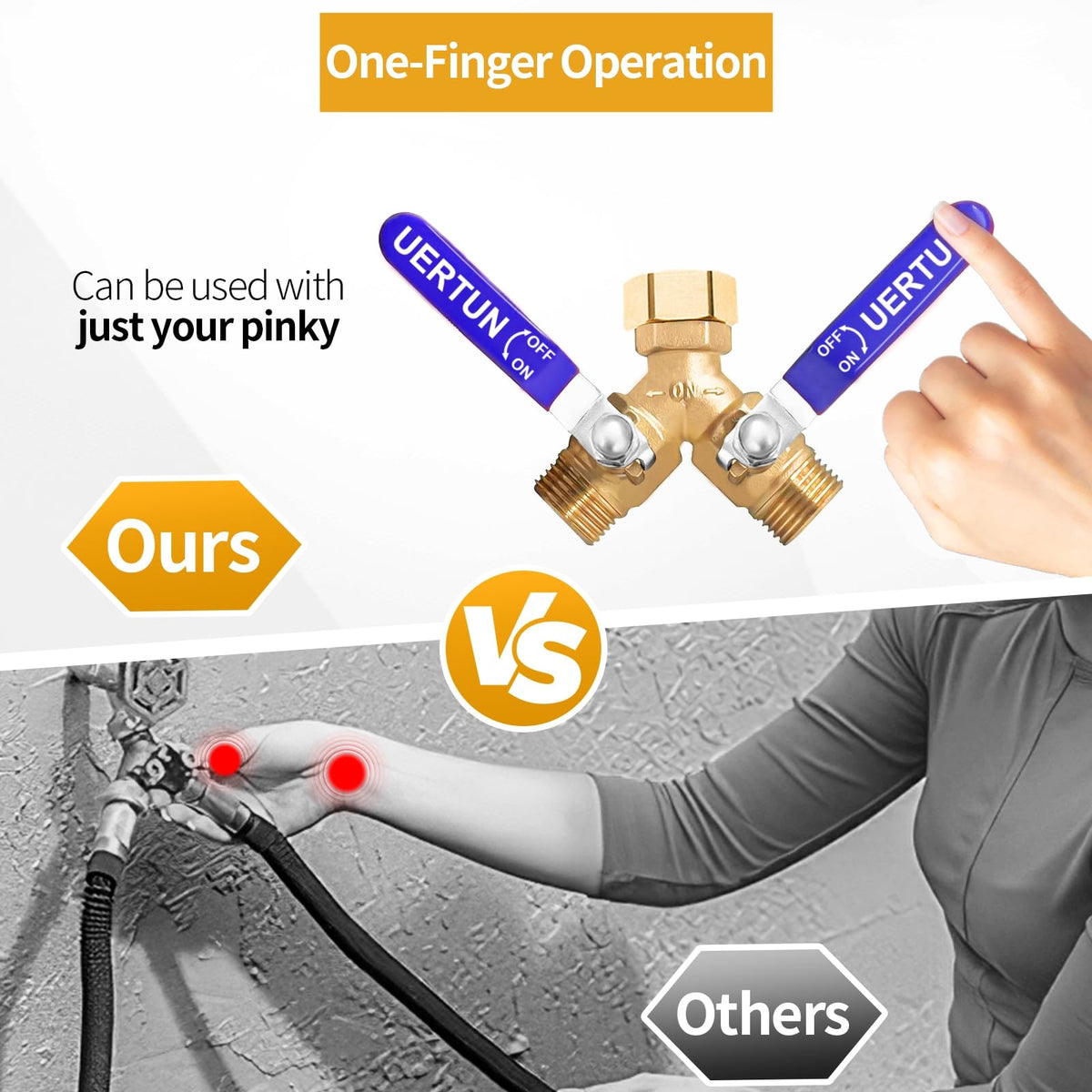 UERTUN brass splitter with precision threads for a tight, leak-free seal.